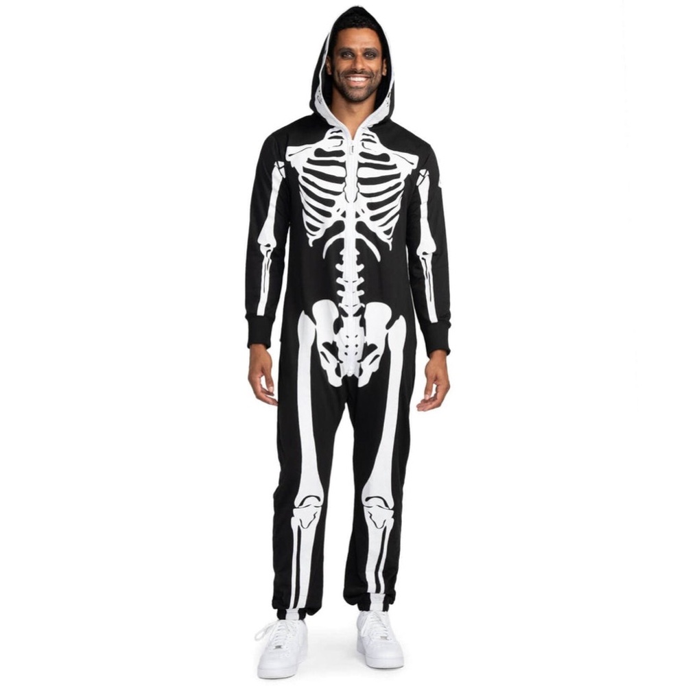 Tipsy Elves Men's XXL Halloween Skeleton Costume One Piece Jumpsuit Zip Up